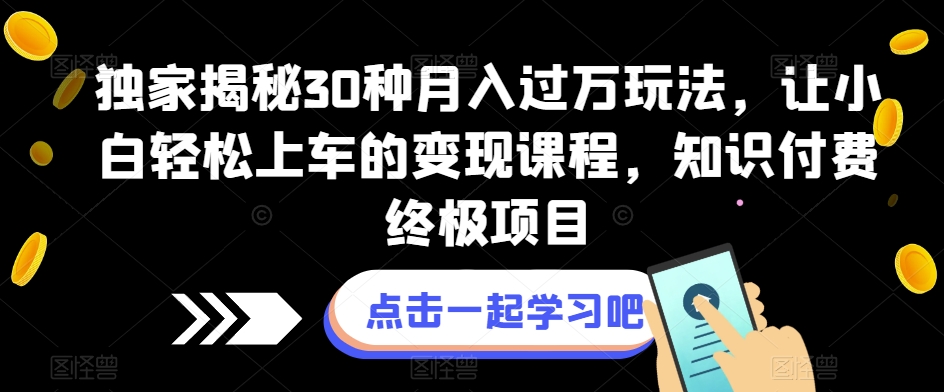 独家揭秘30种月入过万玩法，让小白轻松上车的变现课程，知识付费终极项目【揭秘】-小胖源码网