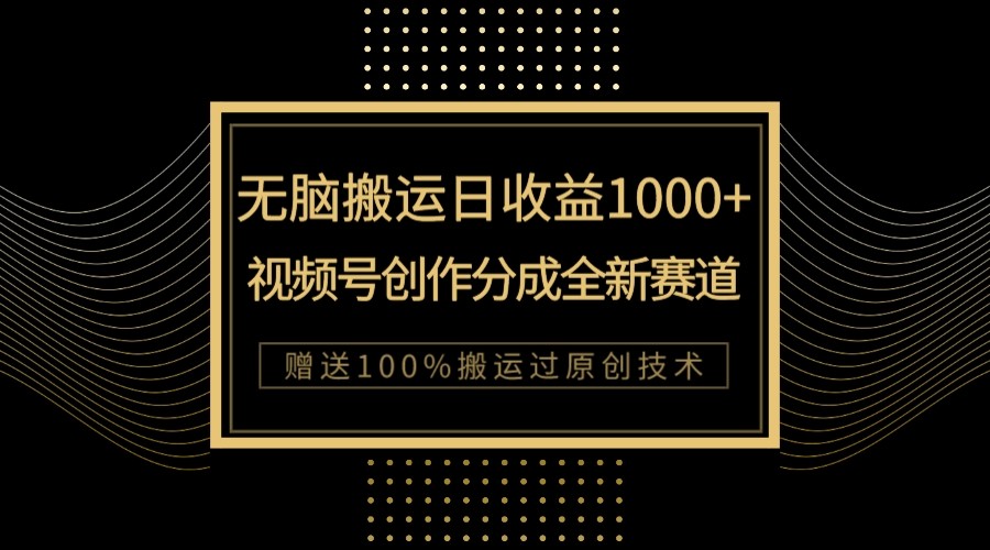 单日收益1000+，新类目新赛道，视频号创作分成无脑搬运100%上热门-小胖源码网