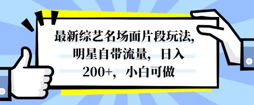 最新综艺名场面片段玩法，明星自带流量，日入200+，小白可做【揭秘】-小胖源码网