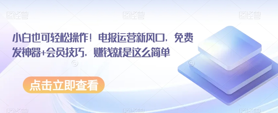 小白也可轻松操作！电报运营新风口，免费发神器+会员技巧，赚钱就是这么简单-小胖源码网