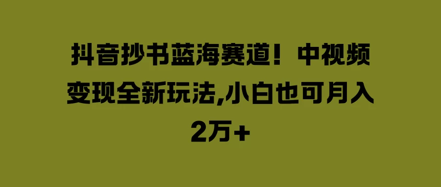 抖音抄书蓝海赛道！中视频变现全新玩法，小白也可月入2万+-小胖源码网